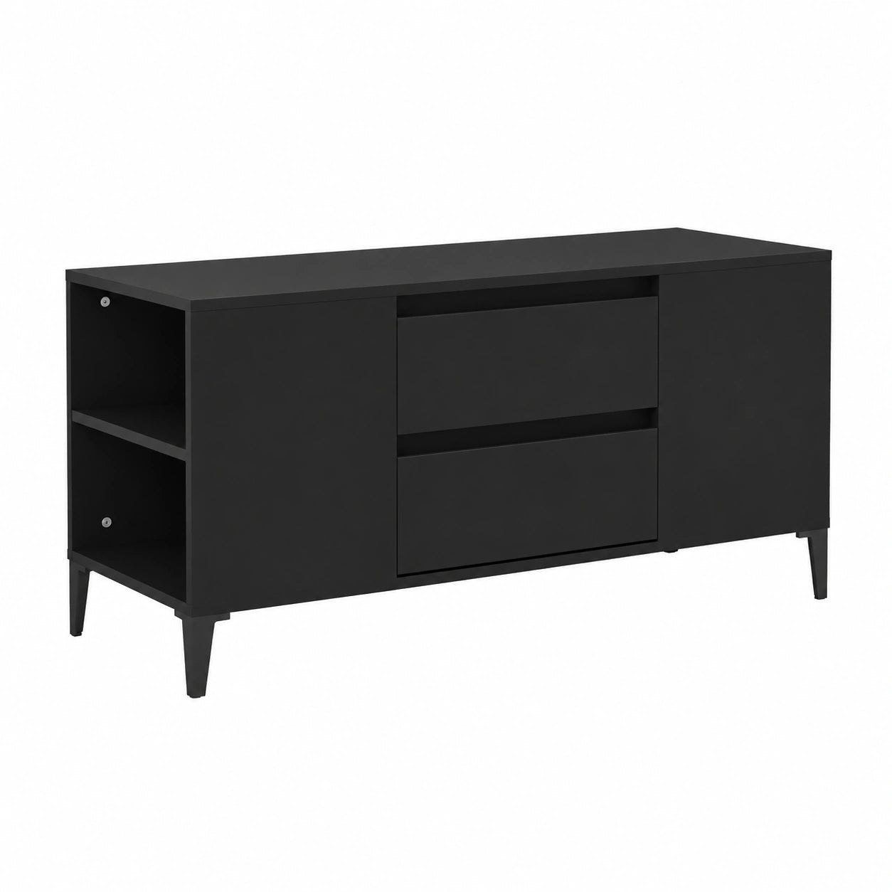 Mobile Porta TV Nero 102 × 44,5 × 50 cm in Legno Multistrato con 4 Vani e 2 Cassetti per Soggiorno Stile Industriale Moderno Supporto TV Robusto