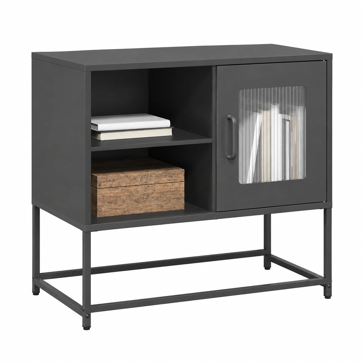 Mobile TV Nero 68 × 39 × 60,5 cm in Acciaio, Arredo Mobile Porta TV Mobiletto Basso per TV per Tavolino da Salotto Industriale Supporto TV Soggiorno