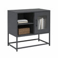 Mobile porta TV antracite in acciaio laminato a freddo, 68 × 39 × 60,5 cm, con anta e ripiani, moderno e industriale, per soggiorno
