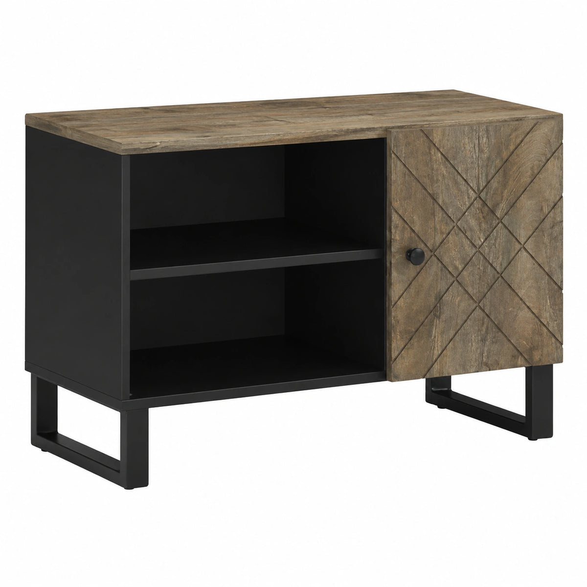 Mobile Porta TV Nero 80 × 33 × 46 cm in Legno Massello di Mango, Mobile Porta TV Mobiletto Basso per TV per Tavolino da Salotto Industriale Supporto