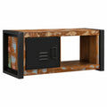 Mobile Porta TV 80 × 30 × 35 cm in Legno Massello di Recupero con Ampio Spazio Archiviazione e Maniglie in Metallo per Salotto Stile Industriale