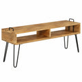 Mobile Porta TV in Legno Massello di Mango con Struttura in Acciaio 110 × 35 × 45 cm Rustico Industriale per Soggiorno Ampio Spazio Conservazione