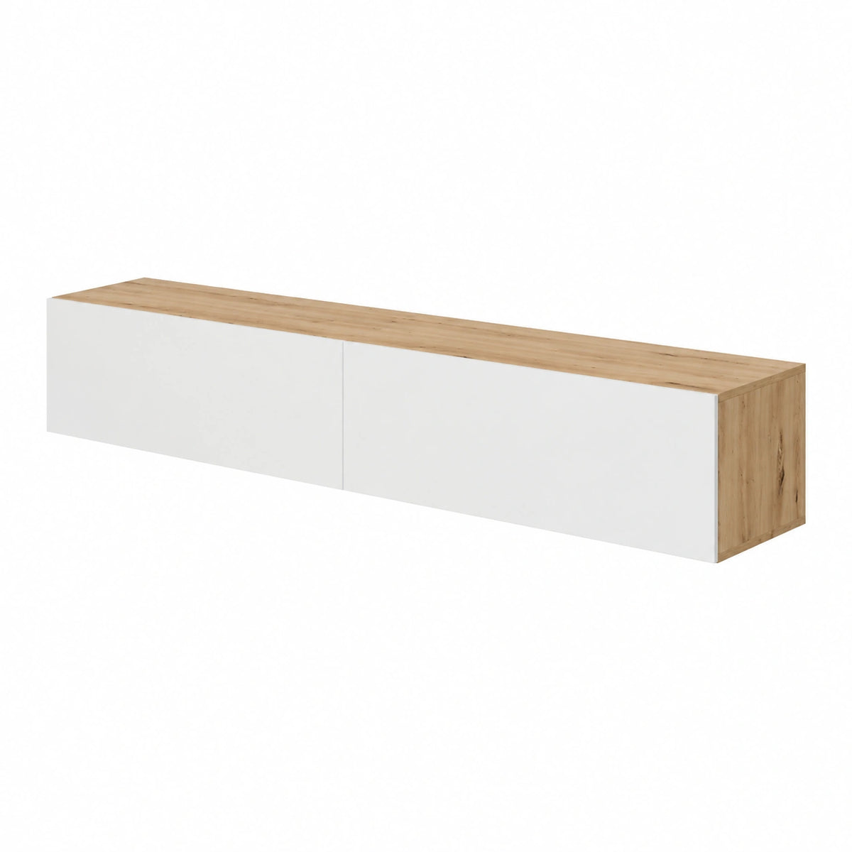 Mobile porta TV Vincennes, Porta TV a 2 ante, Mobile sospeso soggiorno, 180 × 35h28 cm, Rovere Nodi e Bianco