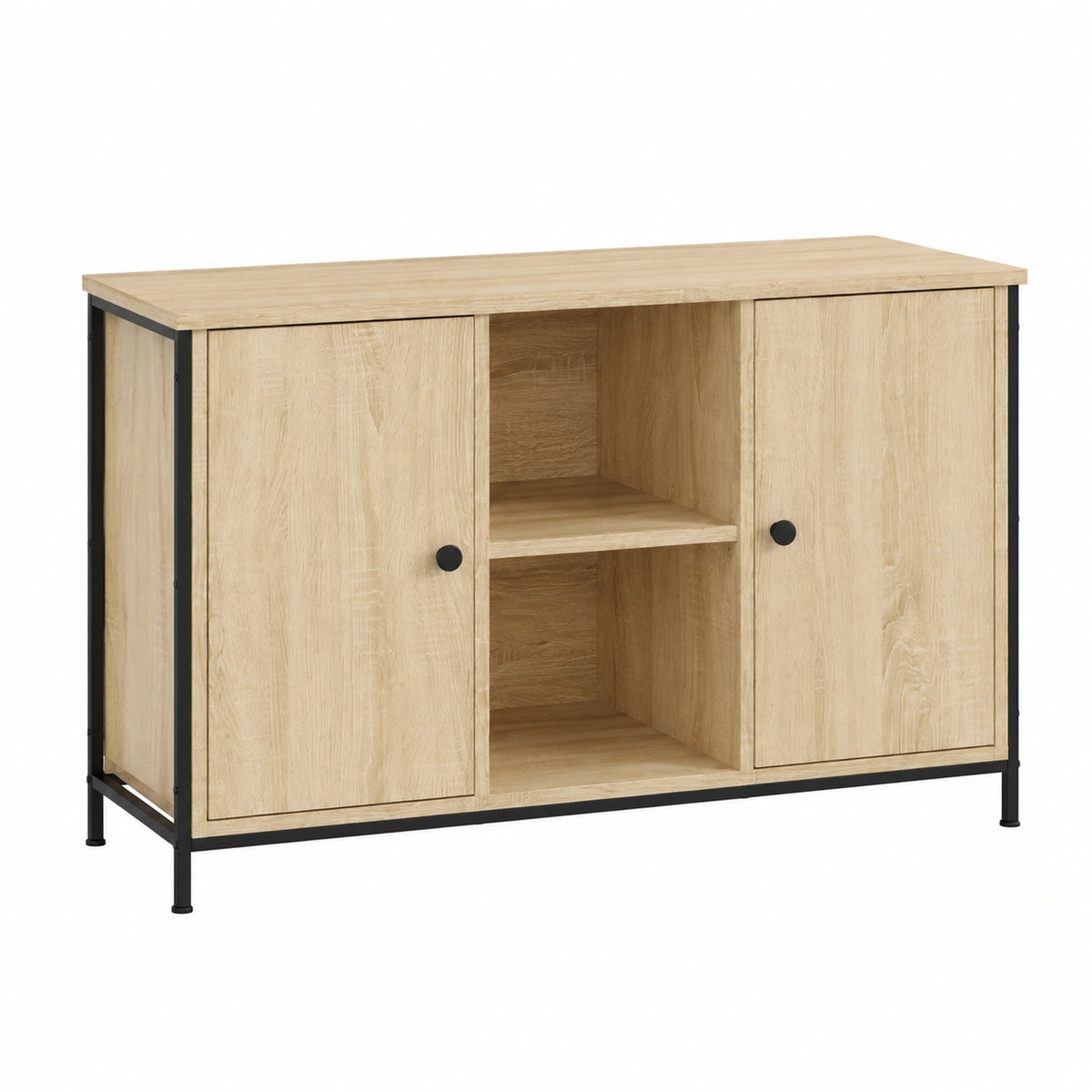 Mobile Porta TV in Legno Multistrato Rovere Sonoma 100 × 35 × 65 cm con Ante e Ripiani Aperti per Organizzazione Ideale, Industriale con Piedini