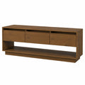 Mobile Porta TV Ambrato 110,5 × 34 × 40cm in Legno Massello di Pino, Tavolino per TV，Mobile Porta TV Soggiorno，Mobiletto Basso per TV da Salotto