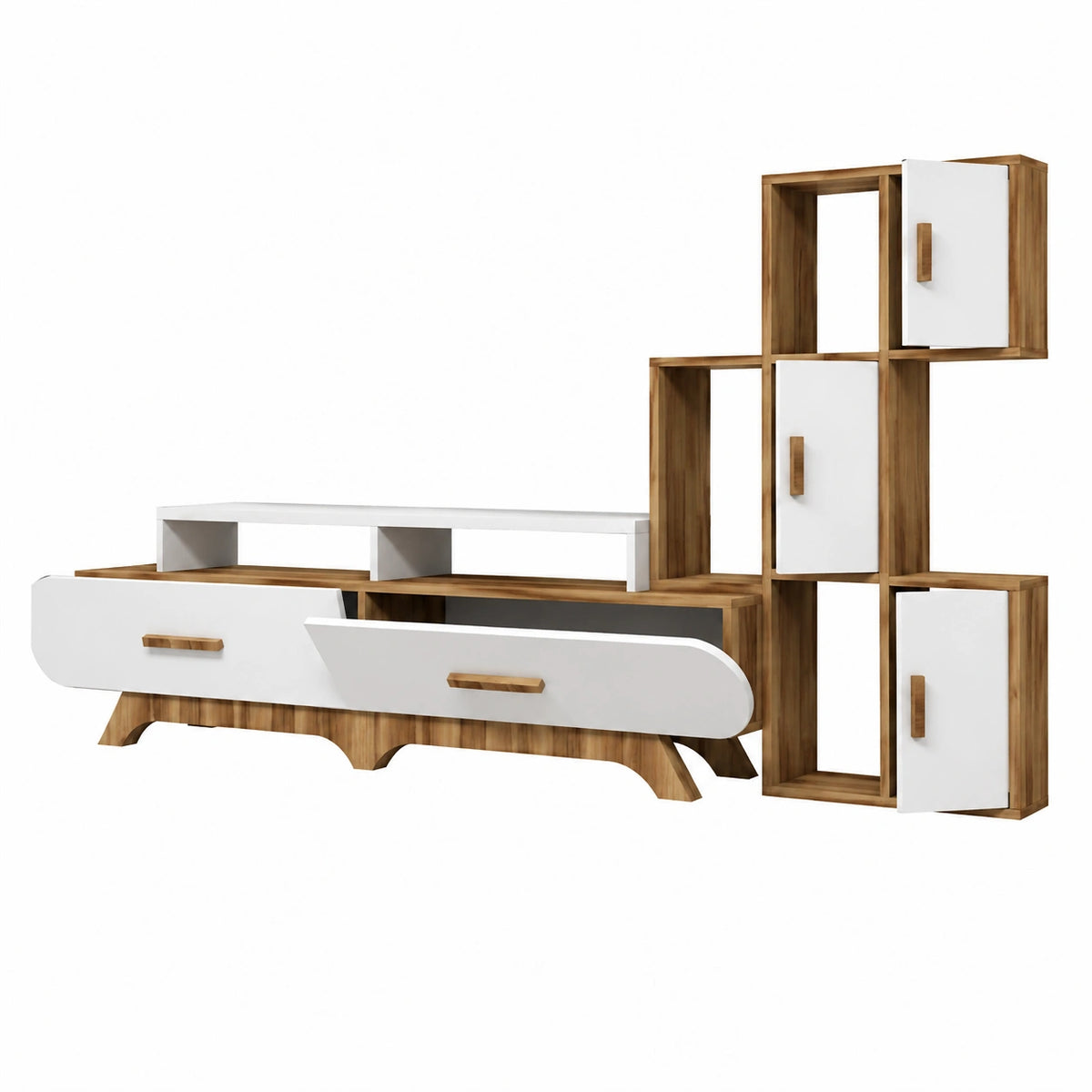 Dmora - Parete attrezzata Zephyria, Composizione soggiorno, Mobile salotto multiuso, Armadio porta TV, 205 × 37h50 cm