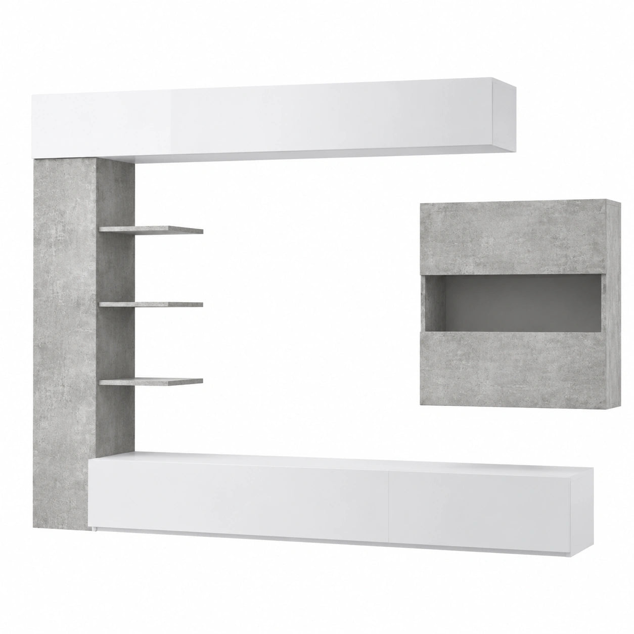 Web Convenienza Parete TV Attrezzata Collezione Sorano 2 B - Mobile Televisore in Legno con Ante a Ribalta Moderno - Color Bianco e Cemento