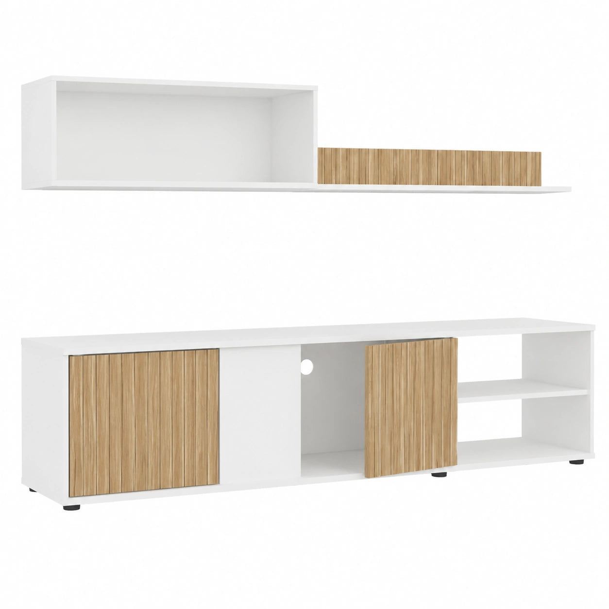 Dmora Parete Attrezzata Titusville 33 × 180 × 40h cm Bianco 4 Ripiani 2 Ante, Apertura Battente