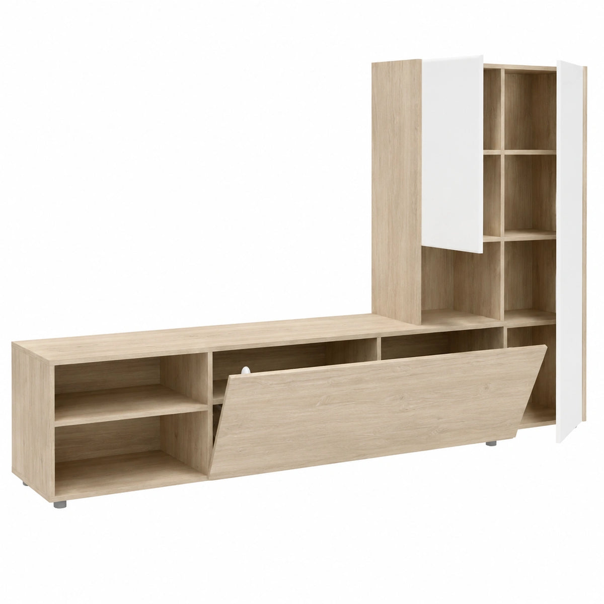 Dmora - Parete attrezzata Ainos, Composizione soggiorno, Mobile salotto multiuso, Armadio porta TV, 227 × 40 h141 cm