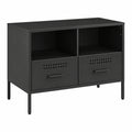Mobile TV Industriale Nero in Acciaio Laminato a Freddo, 68 × 39 × 50.5 cm, 30 kg Portata Massima, 2 Scomparti e 2 Cassetti, 4 Piedini Regolabili